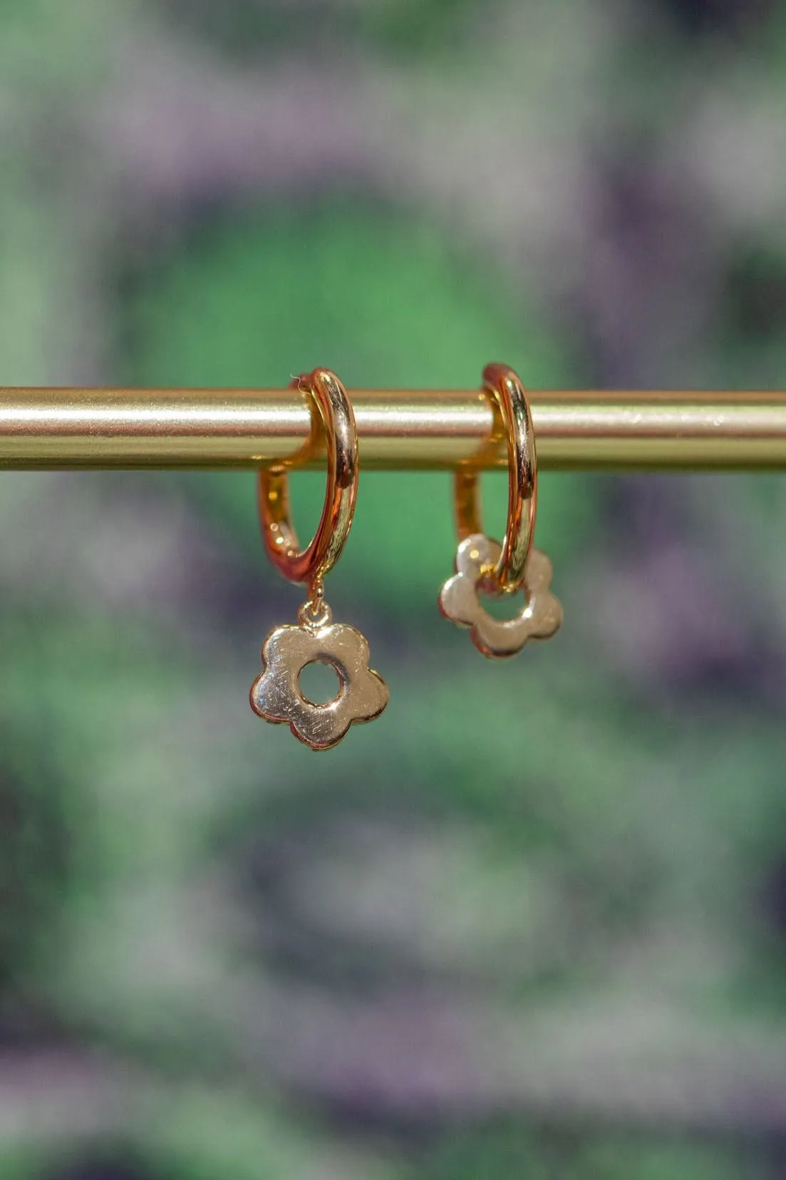 Gold Floral Charm Hoops