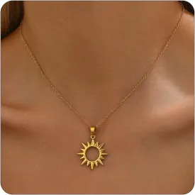 Gold Necklace for Women18K Gold Plated Sun Necklace Dainty Moon Horseshoe Pendant Necklace Trendy Bow Necklace Minimalist Jewelry