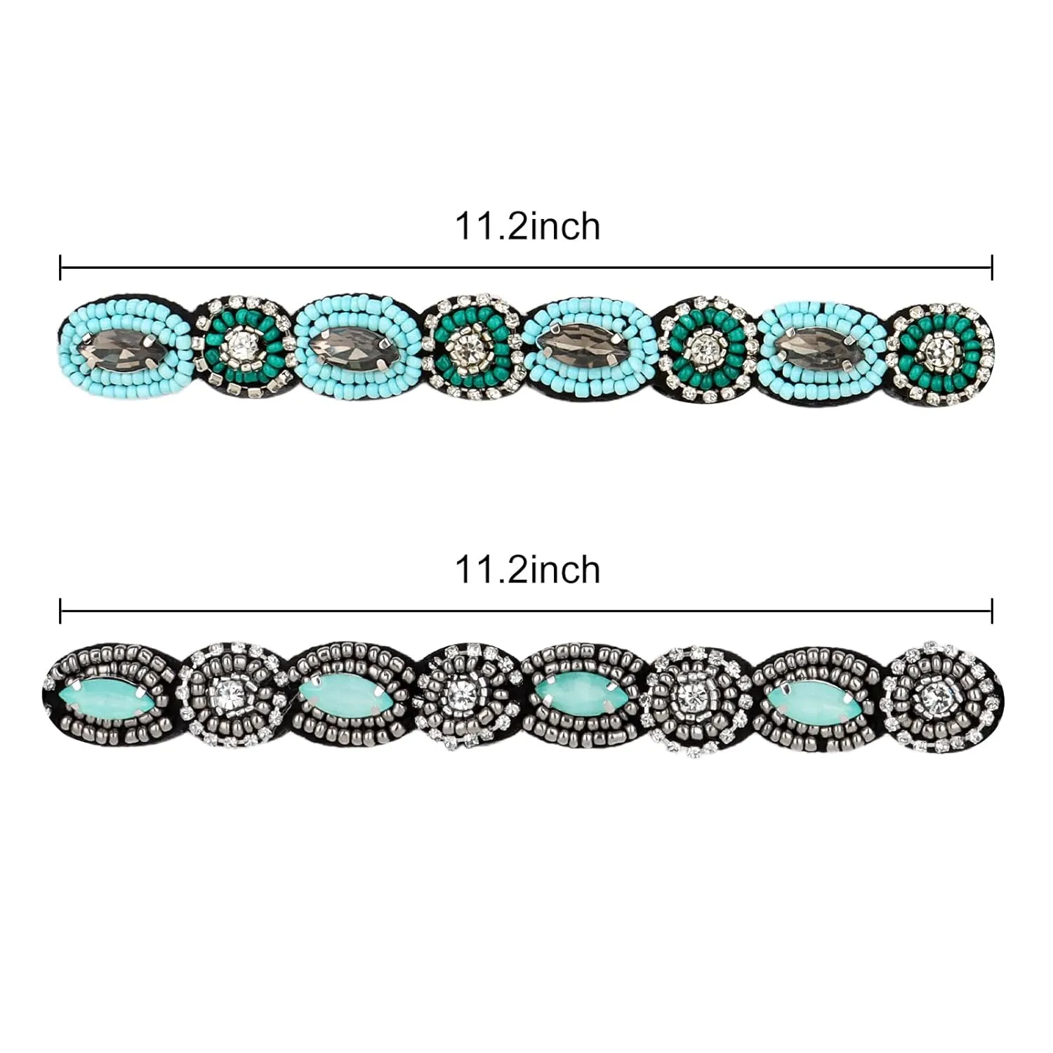 Headband for Women 2 Pieces Rhinestone Beaded Headbands Blue and Green Crystal Hairbands Elastic Hair Bands Sparkly Head Band Fashion Hair Accessories for Woman Girls