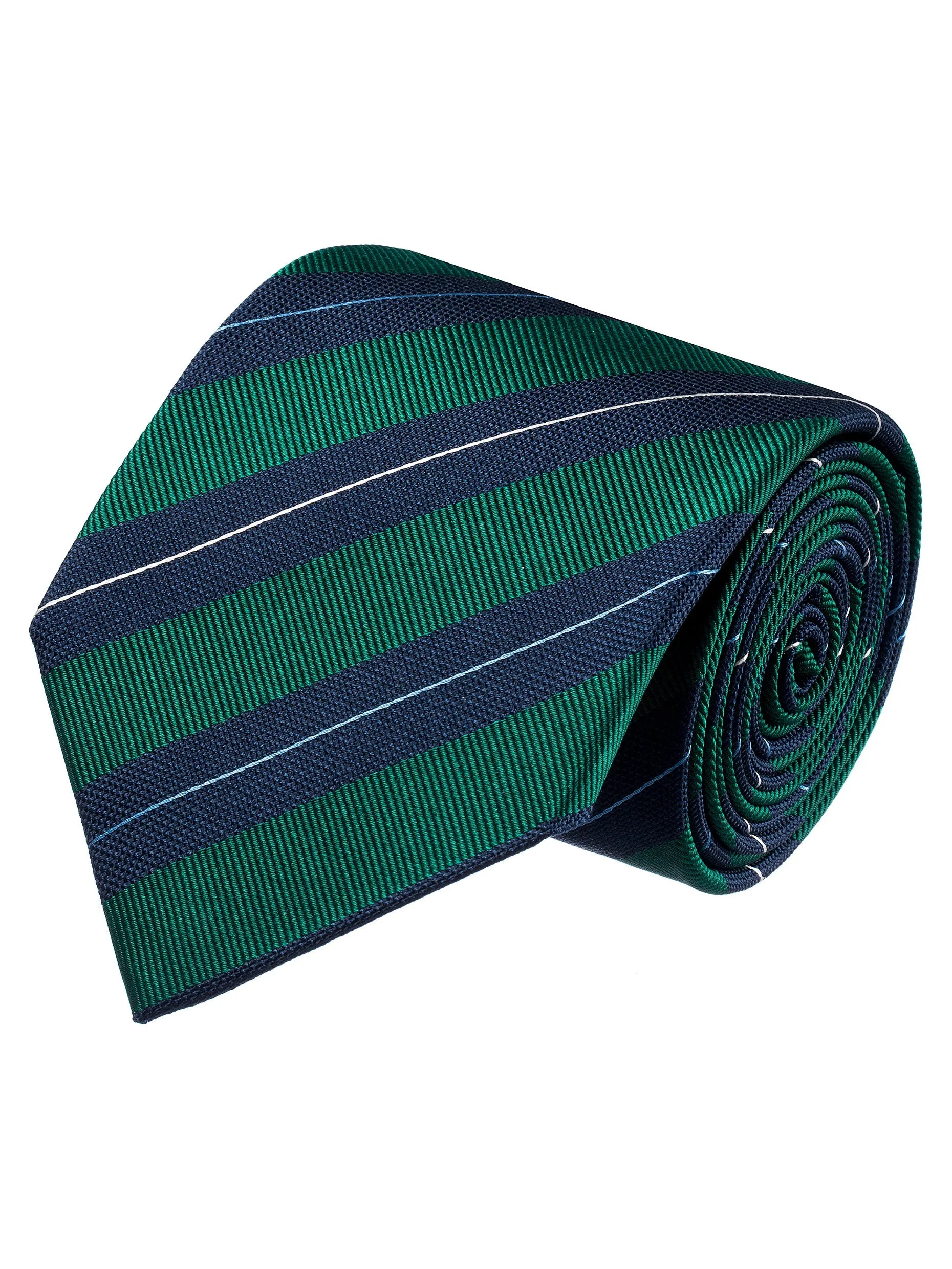 ISAIA Green With Navy Blue Striped Tie