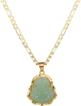 kelistom 14K Gold Plated Buddha Pendant Necklace for Women Men 3MM Flat Figaro Chain Necklace Blue Green Pink White Yellow Buddha Head