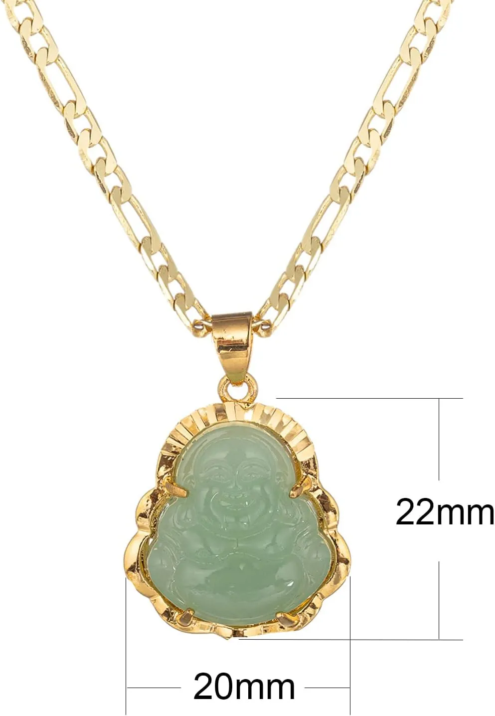 kelistom 14K Gold Plated Buddha Pendant Necklace for Women Men 3MM Flat Figaro Chain Necklace Blue Green Pink White Yellow Buddha Head