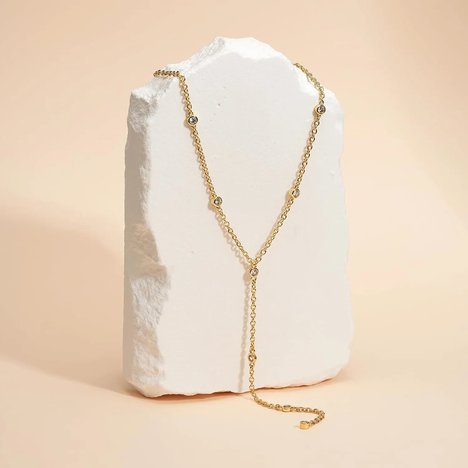 KissYan Gold Lariat Necklace for Women, Dainty 14K Gold Plated Y Shaped Cuban Chain Layered Long CZ Drop Pendant Choker Necklaces Fashion Jewelry Gifts