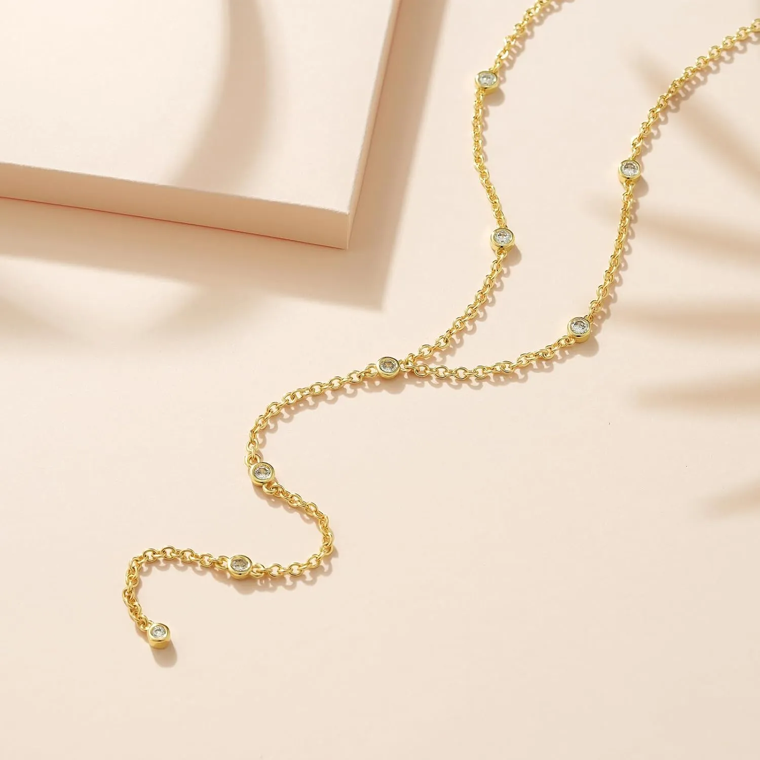 KissYan Gold Lariat Necklace for Women, Dainty 14K Gold Plated Y Shaped Cuban Chain Layered Long CZ Drop Pendant Choker Necklaces Fashion Jewelry Gifts