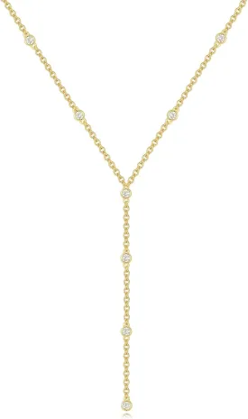 KissYan Gold Lariat Necklace for Women, Dainty 14K Gold Plated Y Shaped Cuban Chain Layered Long CZ Drop Pendant Choker Necklaces Fashion Jewelry Gifts