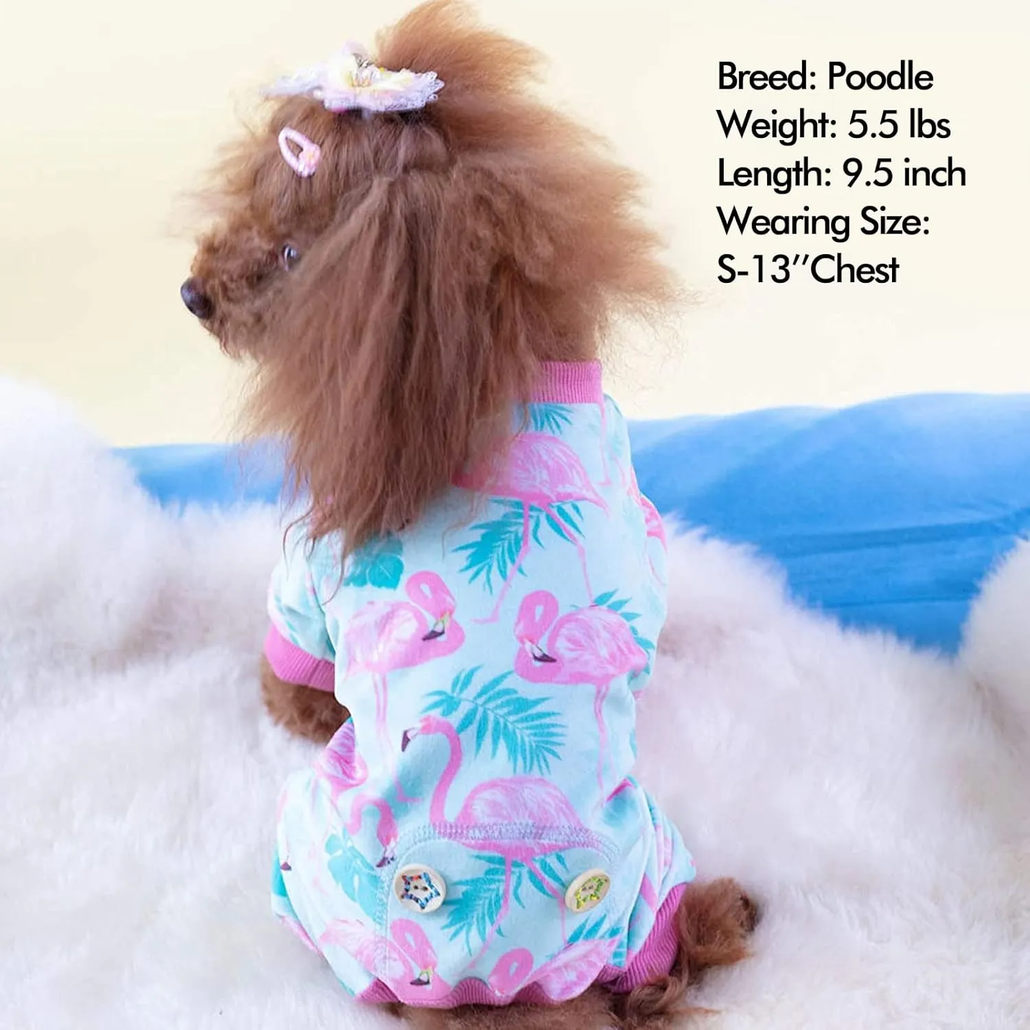 KYEESE Dog Pajamas Velvet Dog Pajamas Small Sized Dogs Soft Dogs Clothes Pjs with Flamingo Pattern Stretchy Pet Jammies Coat Comfy Pet Onesie Costume, X-Large
