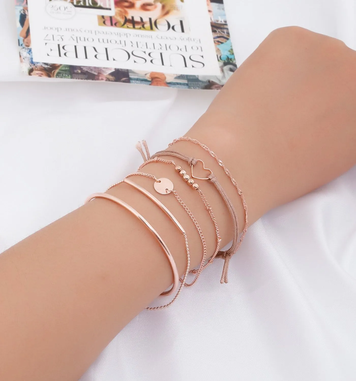 Layered Bracelet Set Assorted Beaded Bracelet Multiple Stackable Wrap Bangle Jewelry Adjustable