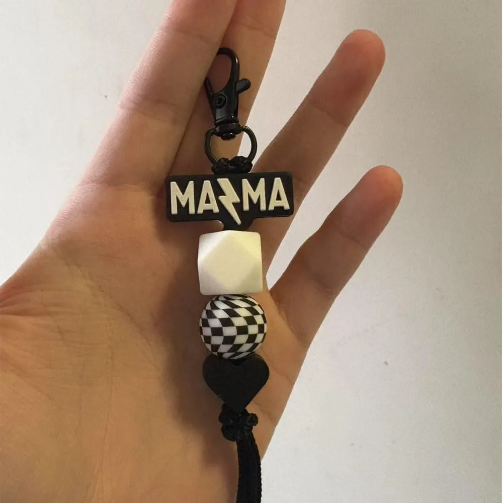 Mama Keychain Checkered Black Mom Key Ring for Car Keys Purse Backpack Mom Birthday Gifts Mothers Day Gift