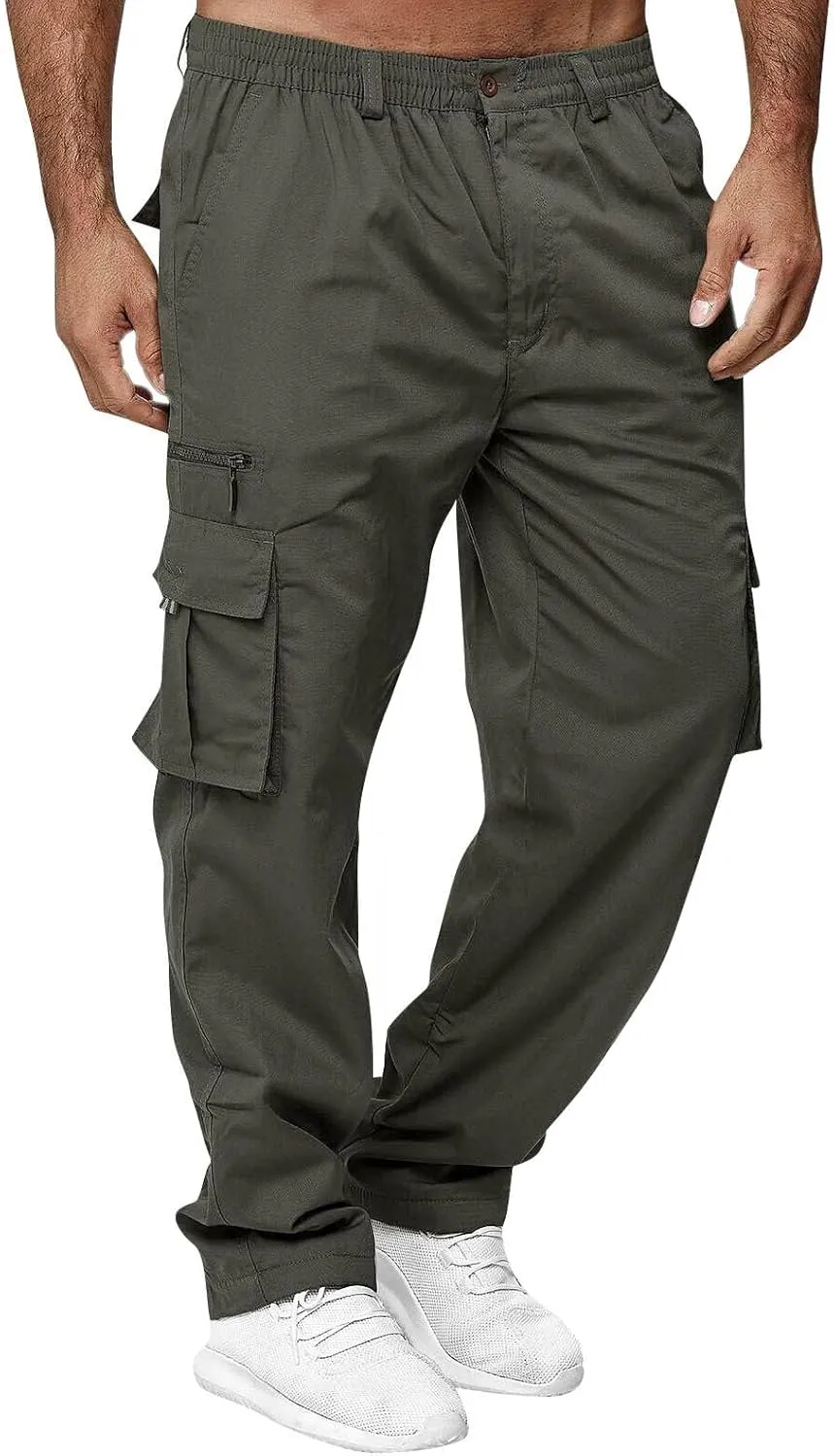 Men's Casual Cargo Sweatpants Waist Drawstring Joggers Hiking Tactical Pants for Men with Pockets Work Outdoor