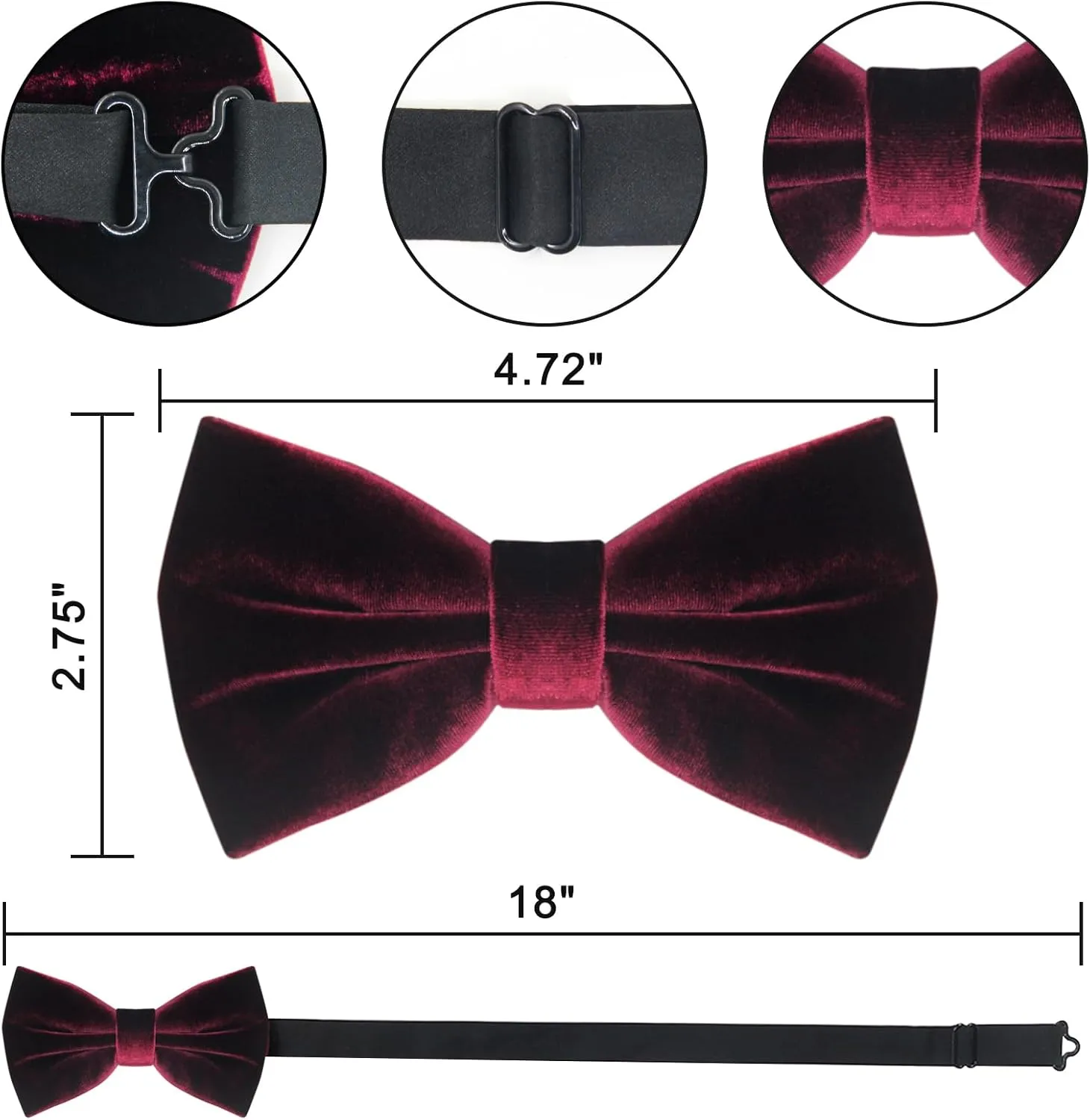 Men's Velvet Bow Tie, Pre-Tied Adjustable Bowties, Silk Black Neckties for Men Women for Party Business Gift