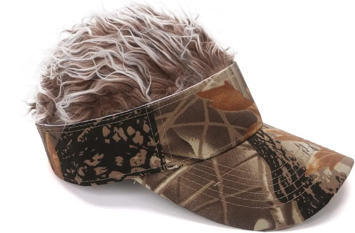 Mens Visor with Hair Fake Hat with Hair for Men Funny Golf Hats Wig Hat Spiked Adjustable Baseball Cap