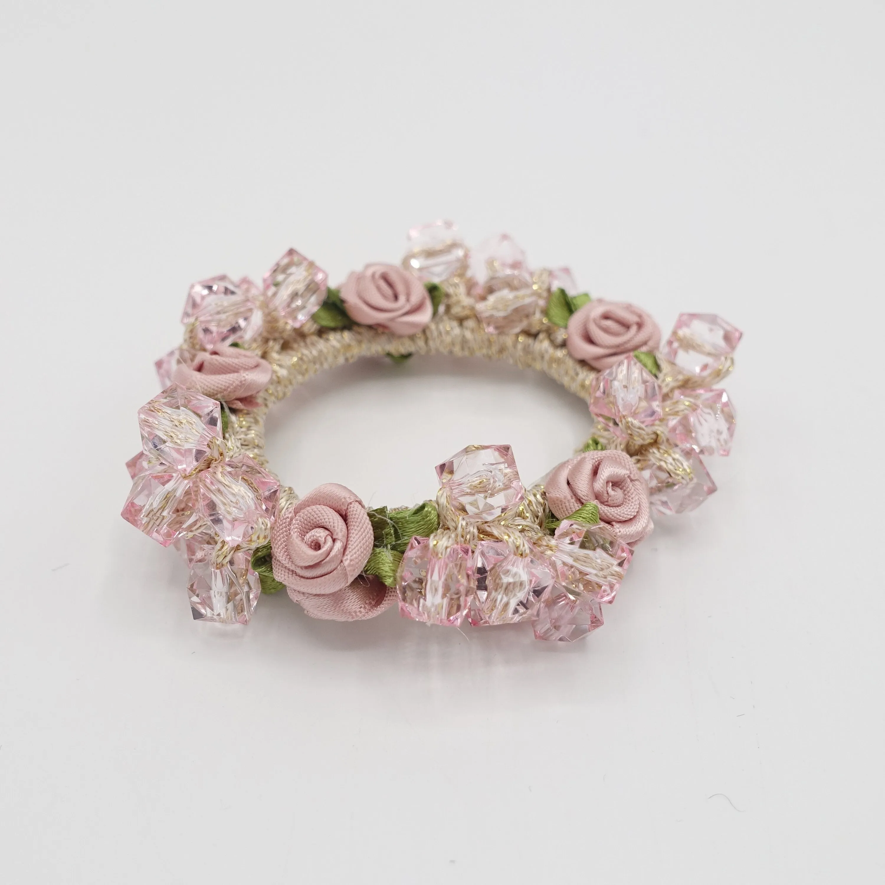 mini rose acrylic beaded scrunchies hair elastic scrunchie women hair tie accessory