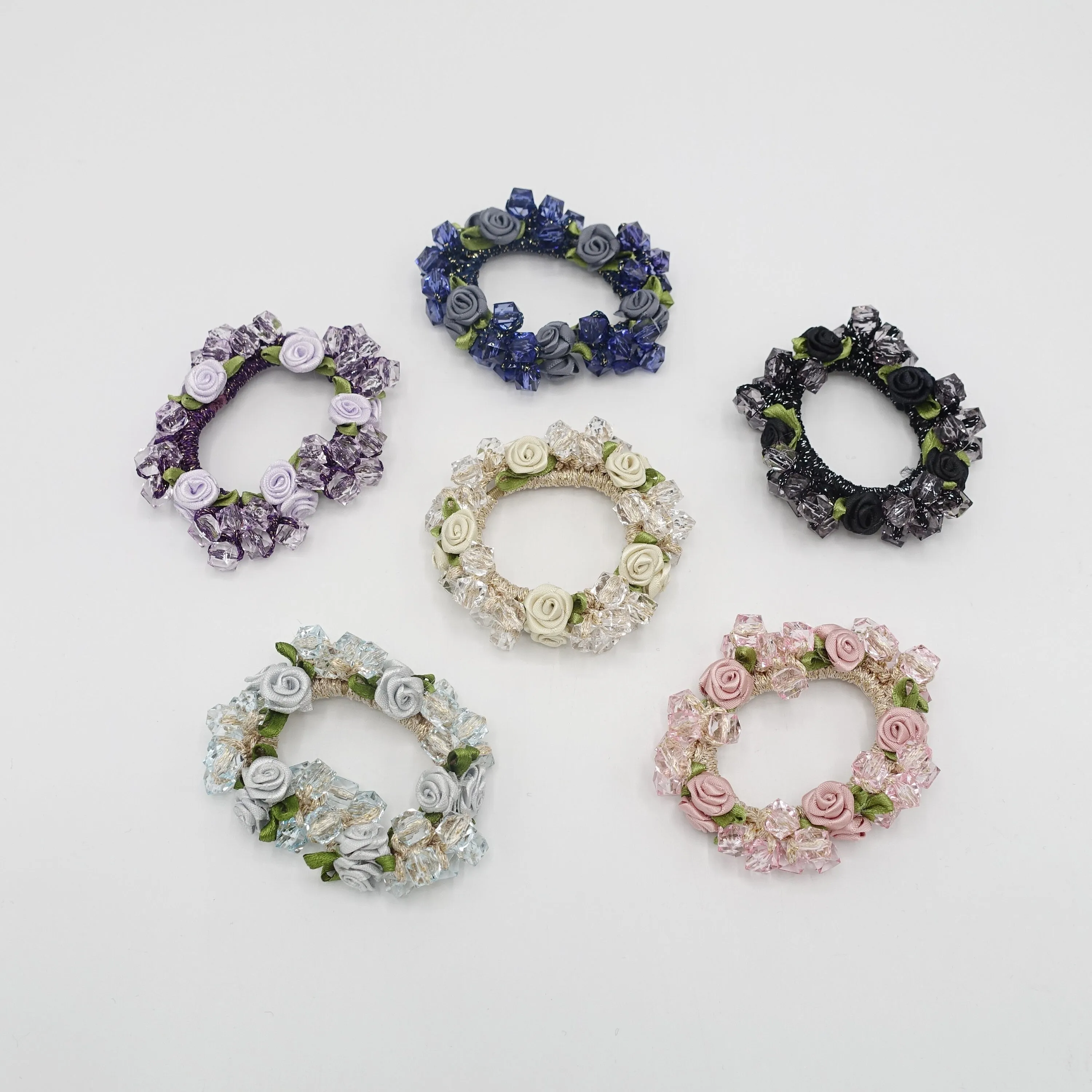mini rose acrylic beaded scrunchies hair elastic scrunchie women hair tie accessory