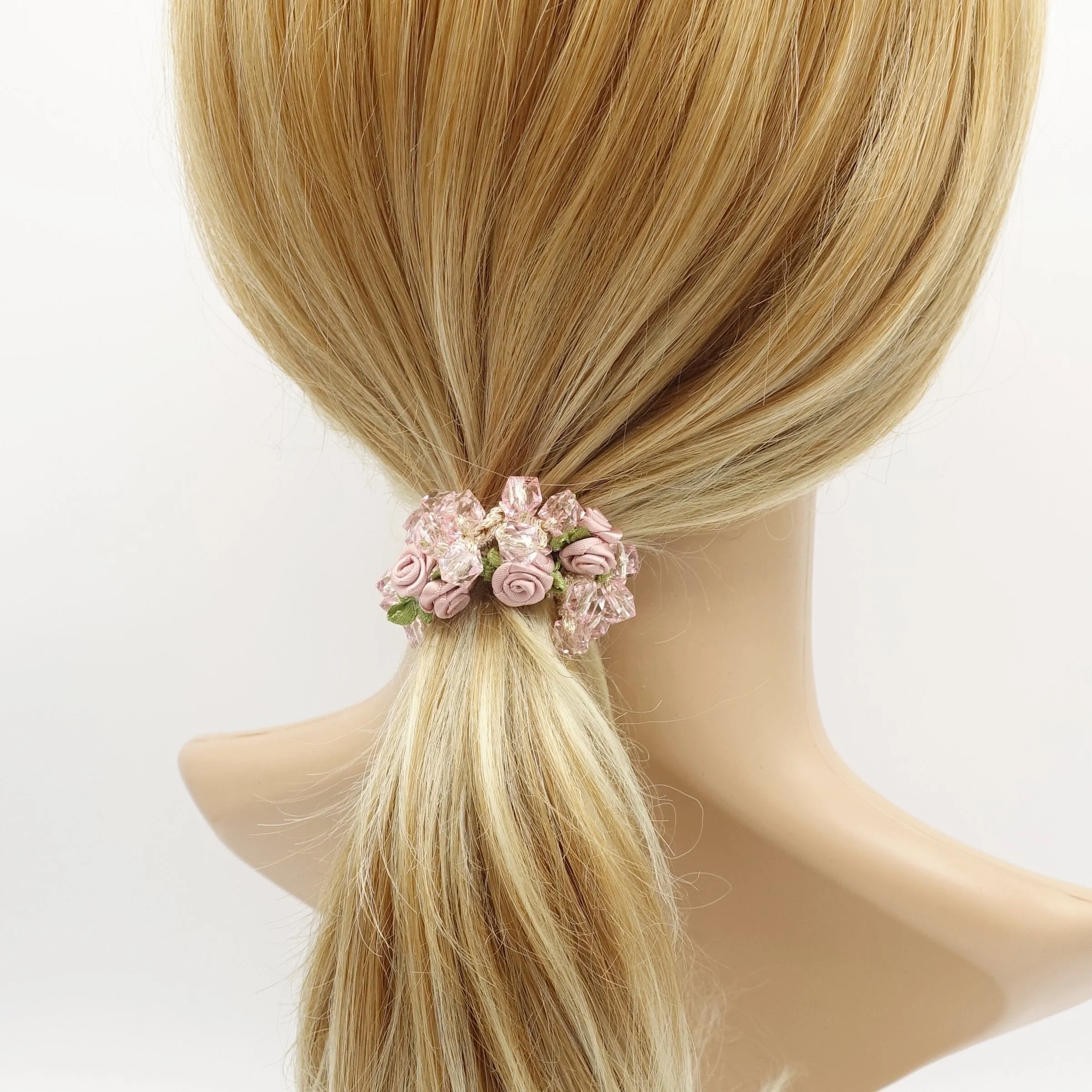 mini rose acrylic beaded scrunchies hair elastic scrunchie women hair tie accessory