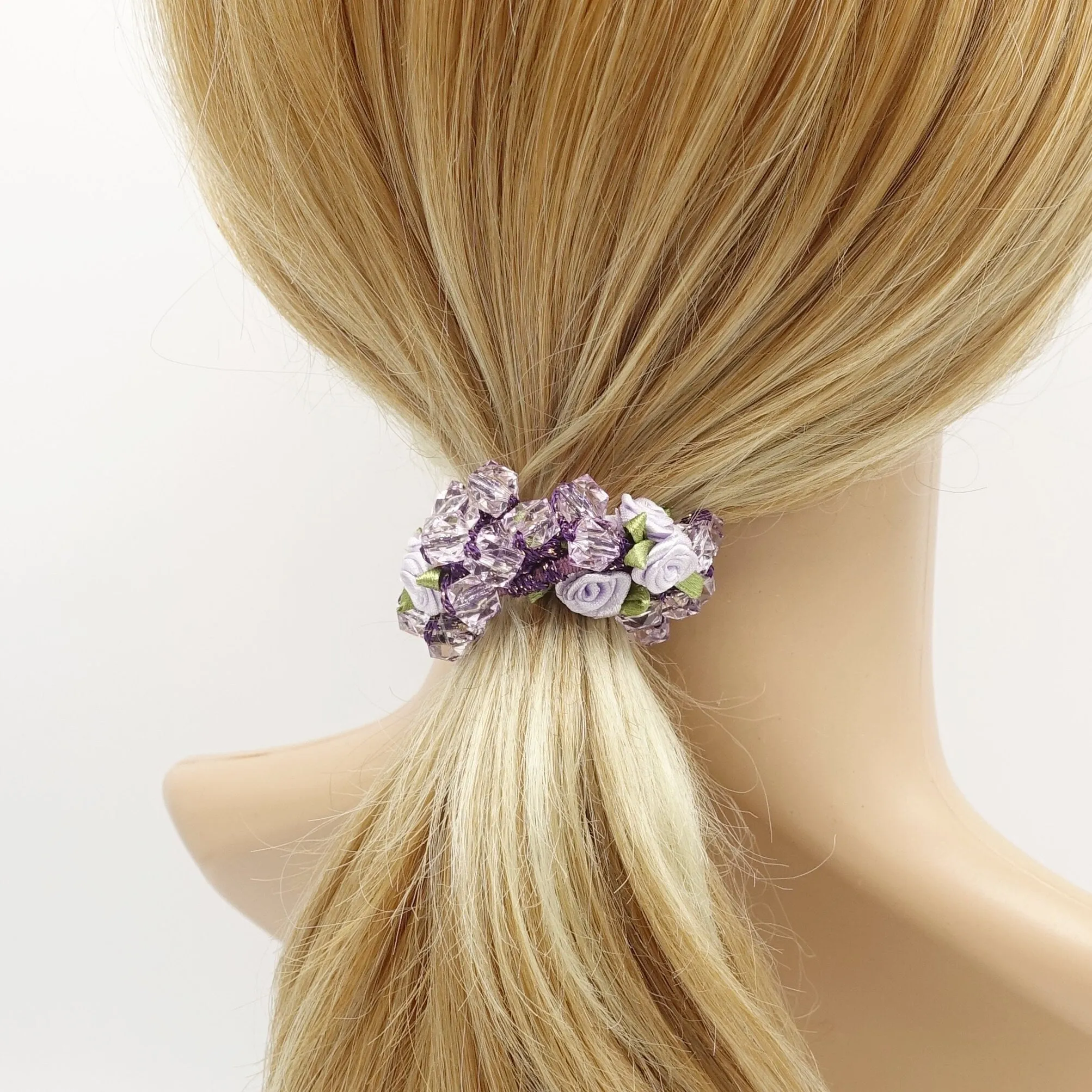 mini rose acrylic beaded scrunchies hair elastic scrunchie women hair tie accessory