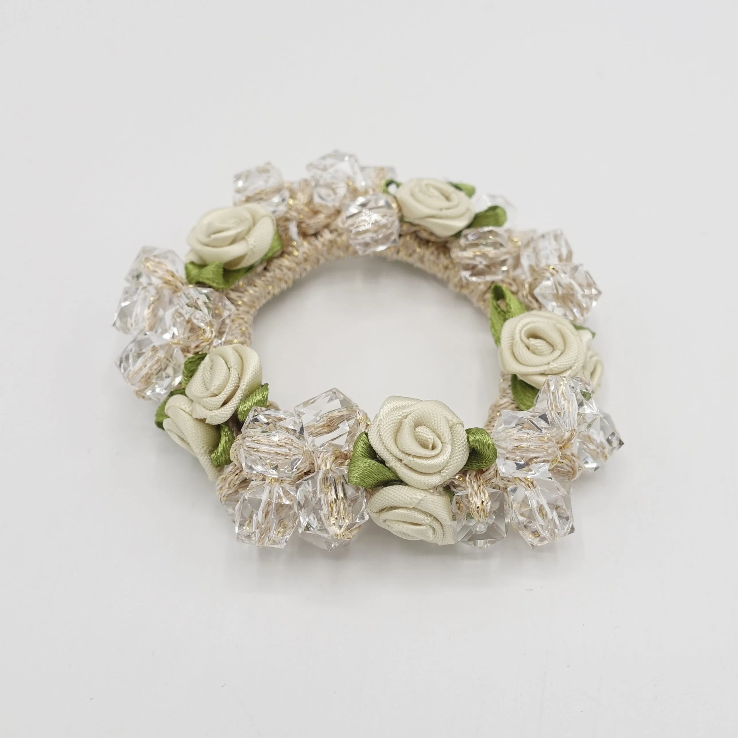 mini rose acrylic beaded scrunchies hair elastic scrunchie women hair tie accessory