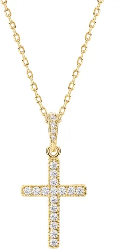 PAVOI 14K Gold Plated Cubic Zirconia Cross Pendant Necklaces for Women | Linear Bezel CZ Religious Cross Faith Pendant Necklace