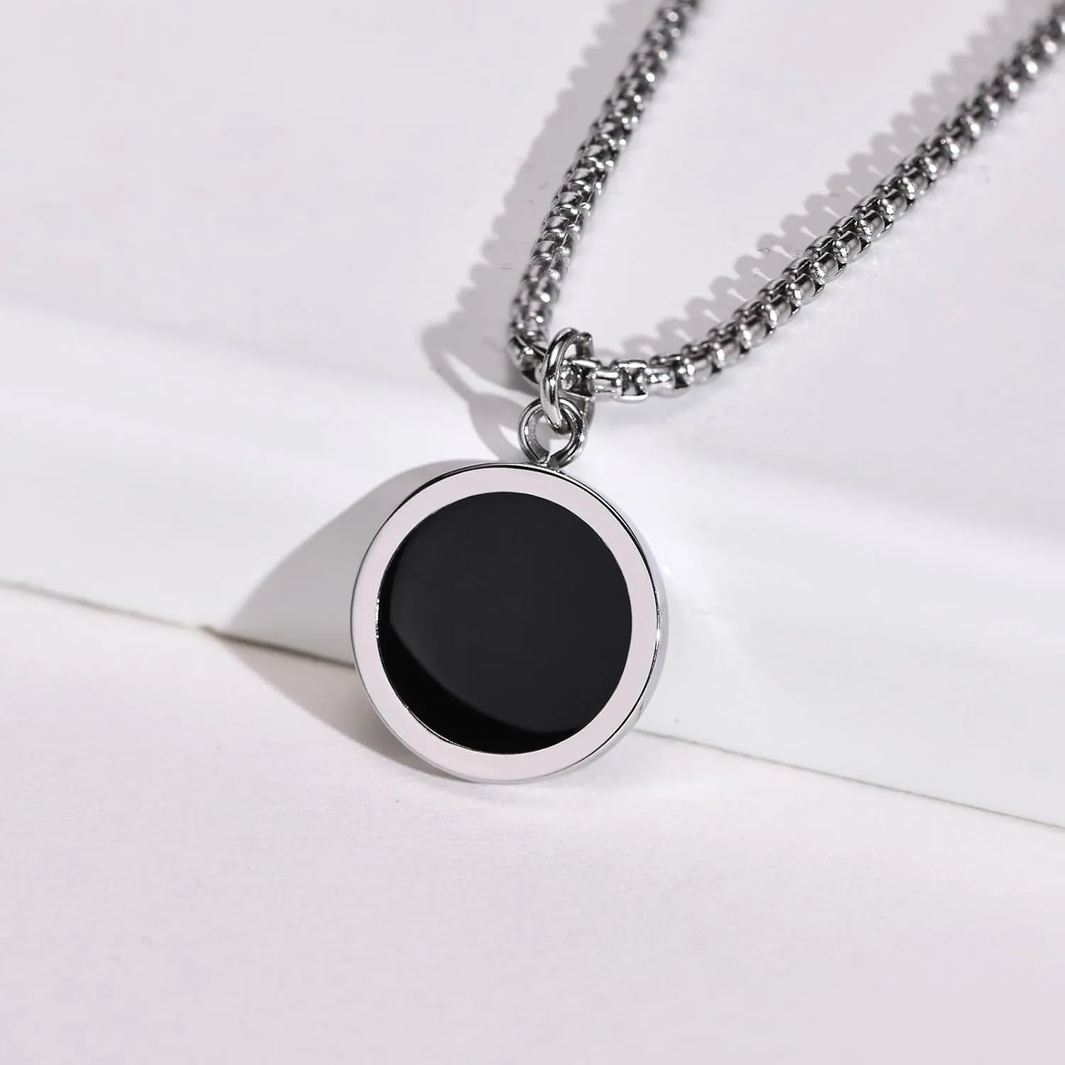 Pendant Necklaces For Men Women, Natural Turquoise/Lapis Lazuli/Tigers Eye Stainless Steel Round Plate With Box Chain, Jewelry Gifts for Men and Women
