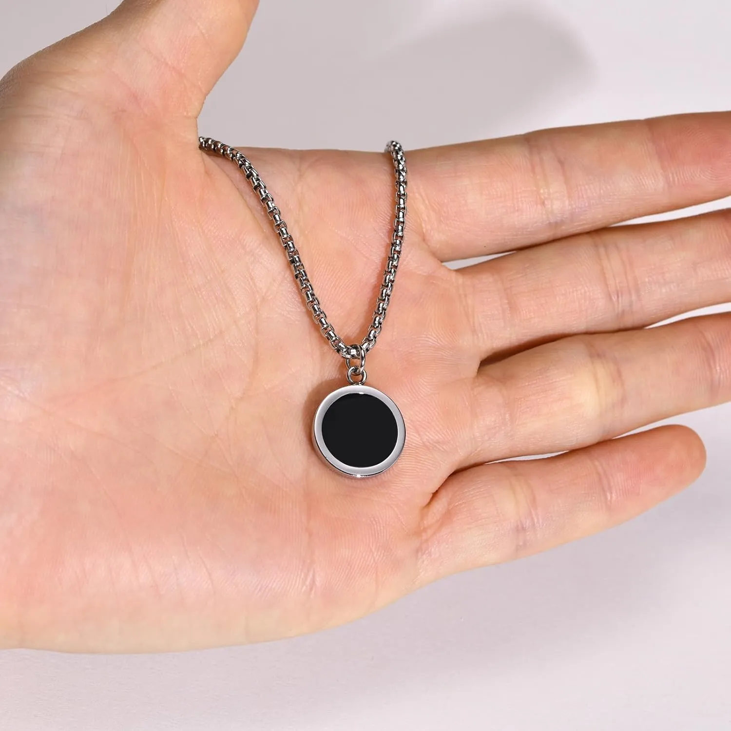 Pendant Necklaces For Men Women, Natural Turquoise/Lapis Lazuli/Tigers Eye Stainless Steel Round Plate With Box Chain, Jewelry Gifts for Men and Women