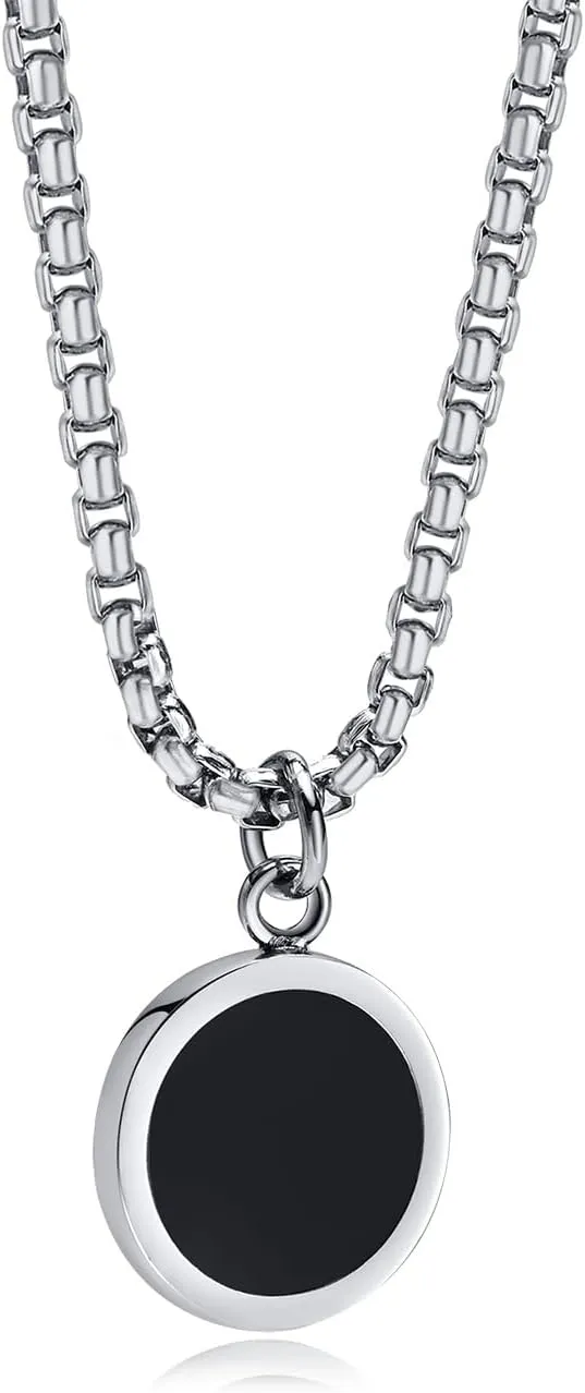 Pendant Necklaces For Men Women, Natural Turquoise/Lapis Lazuli/Tigers Eye Stainless Steel Round Plate With Box Chain, Jewelry Gifts for Men and Women