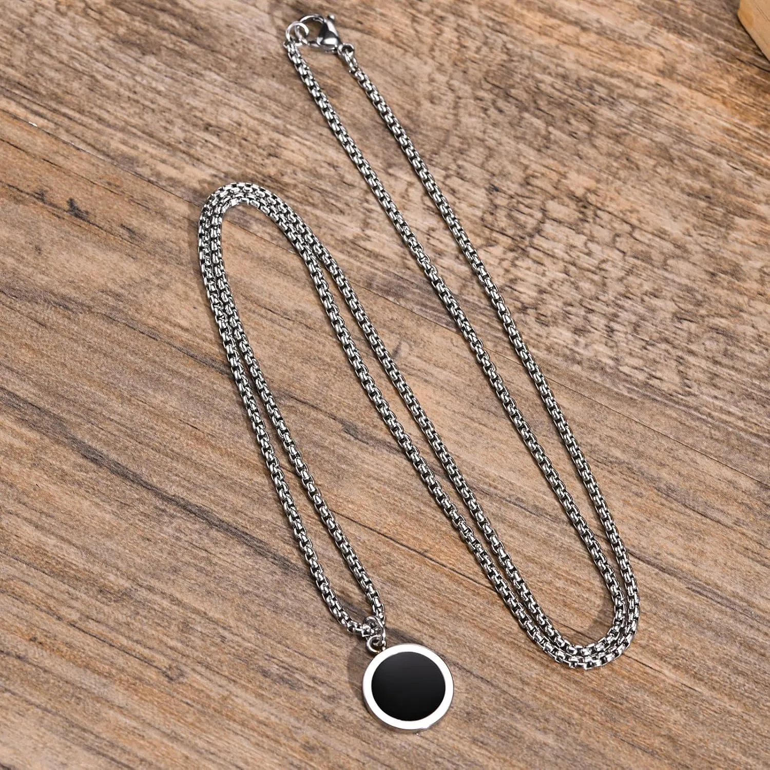 Pendant Necklaces For Men Women, Natural Turquoise/Lapis Lazuli/Tigers Eye Stainless Steel Round Plate With Box Chain, Jewelry Gifts for Men and Women