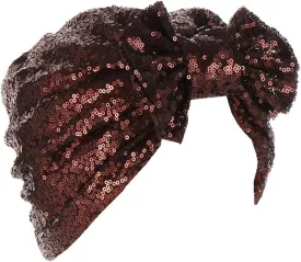 Pre Tied Turban Hats for Women - Knotted Solid Sequin Caps Chemo Beanies Headwrap Headwear for Cancer Daily Use