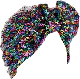 Pre Tied Turban Hats for Women - Knotted Solid Sequin Caps Chemo Beanies Headwrap Headwear for Cancer Daily Use