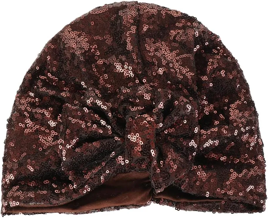 Pre Tied Turban Hats for Women - Knotted Solid Sequin Caps Chemo Beanies Headwrap Headwear for Cancer Daily Use