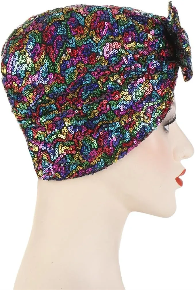 Pre Tied Turban Hats for Women - Knotted Solid Sequin Caps Chemo Beanies Headwrap Headwear for Cancer Daily Use