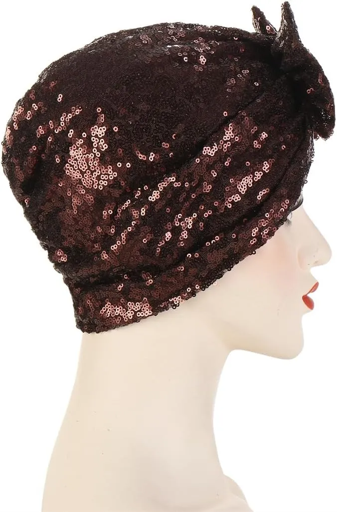 Pre Tied Turban Hats for Women - Knotted Solid Sequin Caps Chemo Beanies Headwrap Headwear for Cancer Daily Use