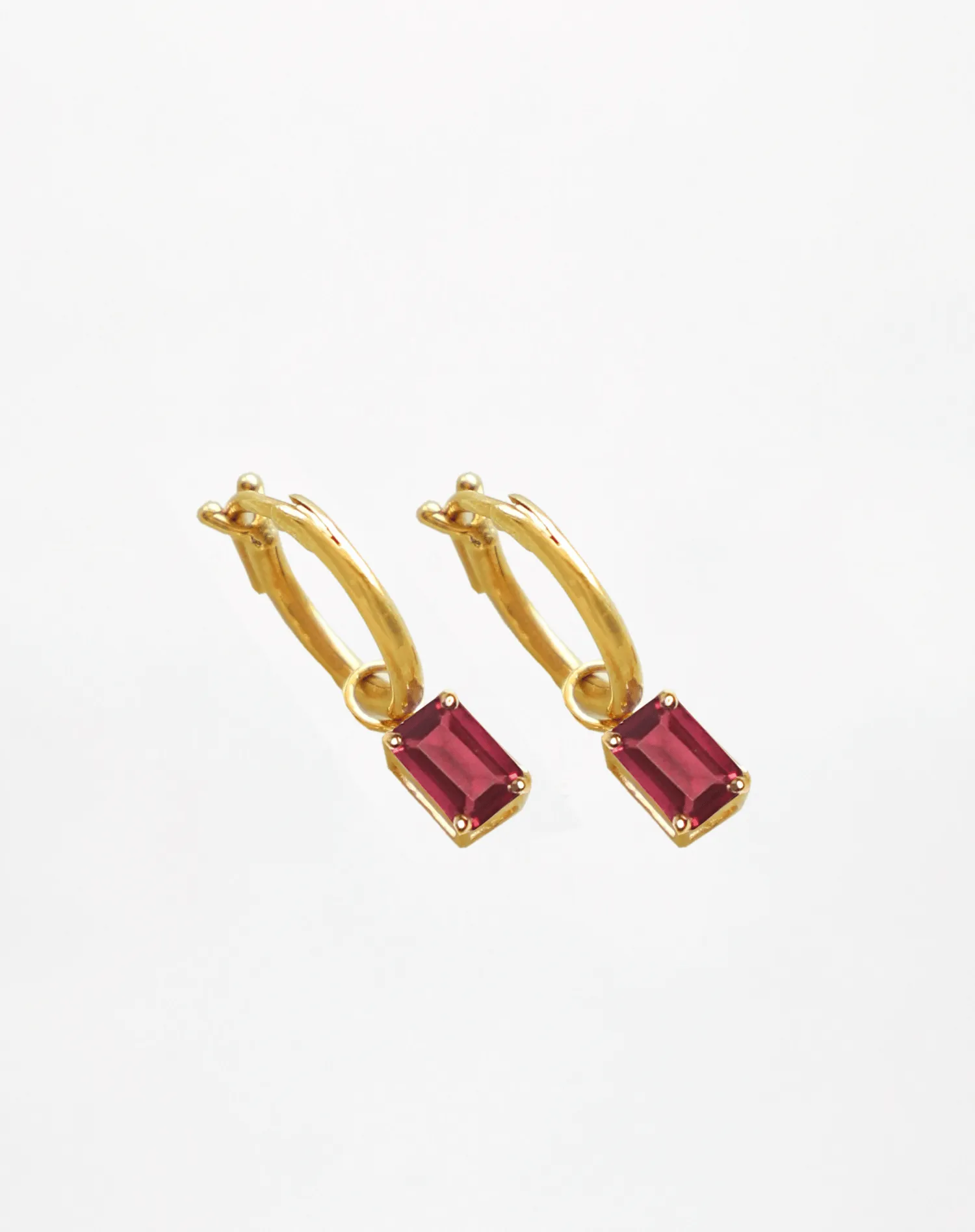 Rectangular Rhodolite Dangling Hoops Set