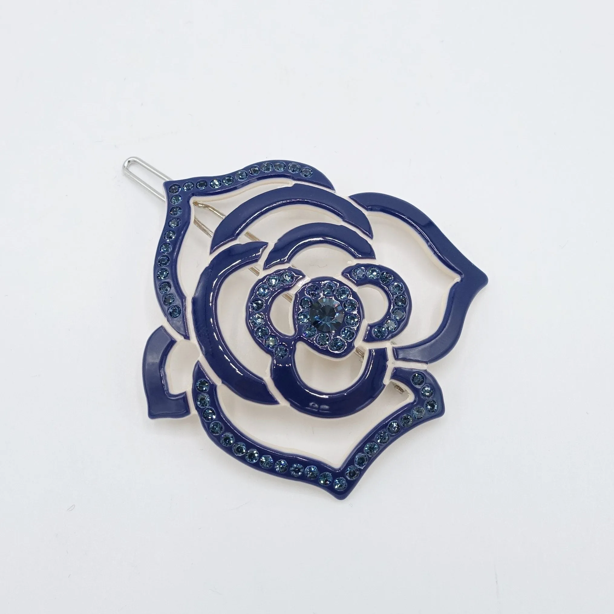 rhinestone embellished camellia flower cellulose hair clip women hair accessory