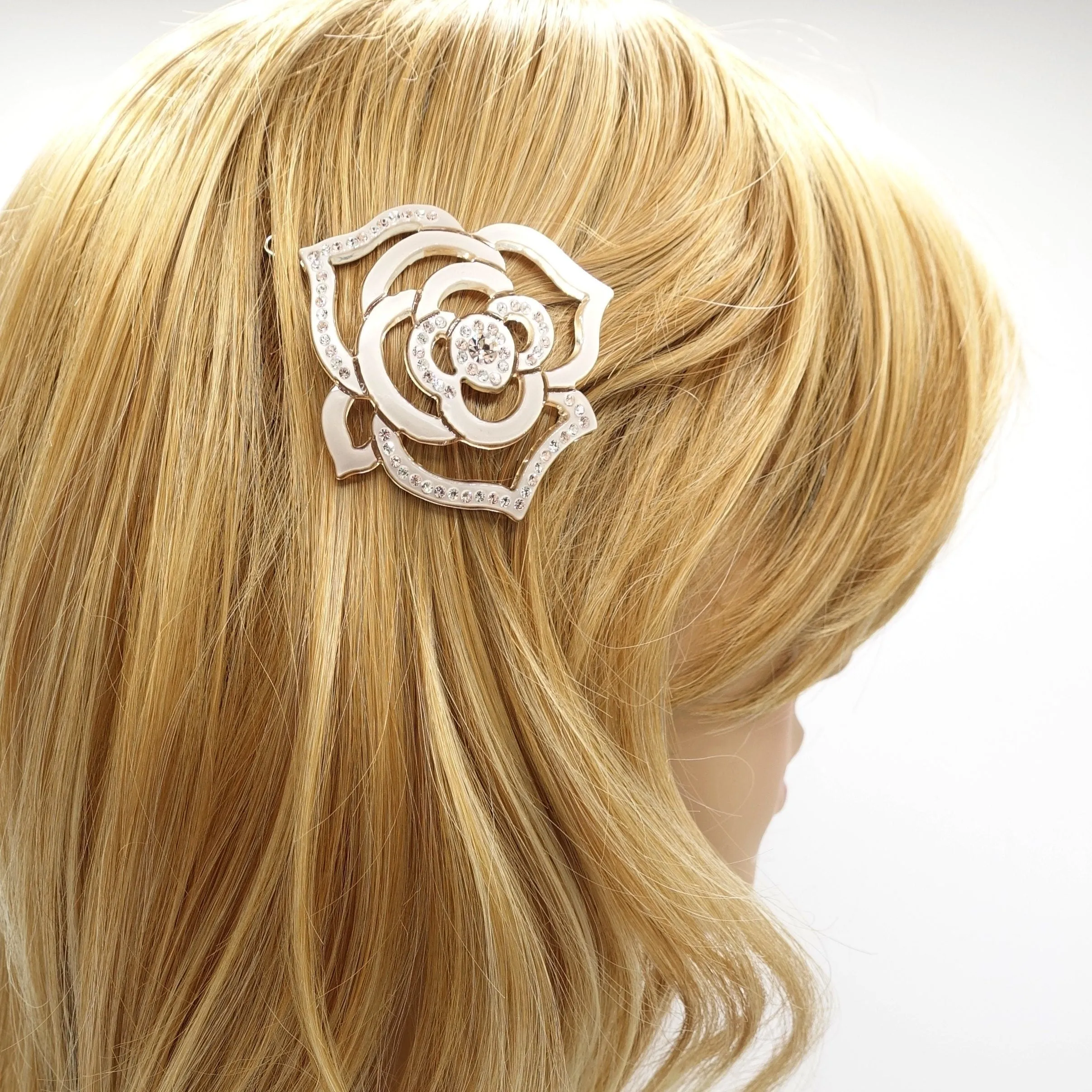 rhinestone embellished camellia flower cellulose hair clip women hair accessory
