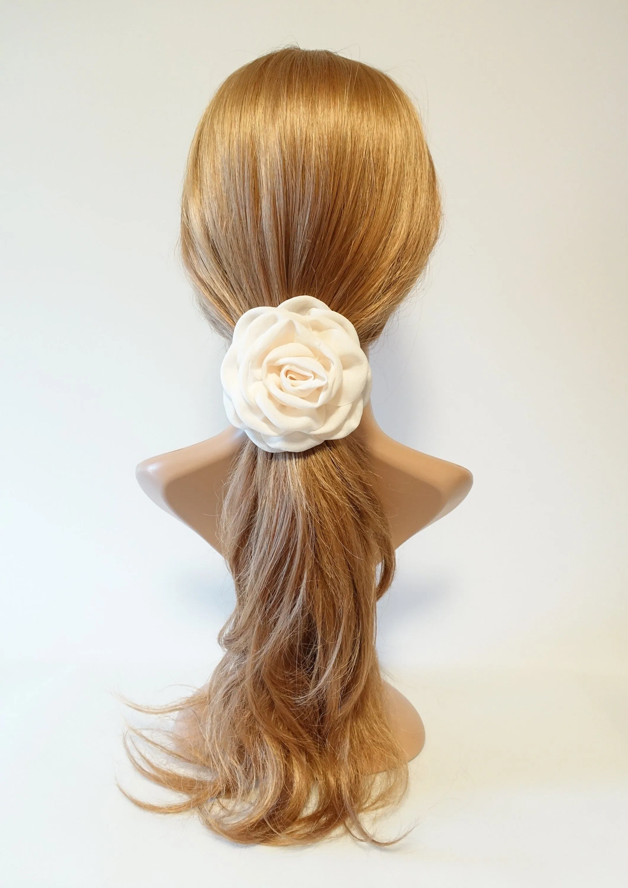 Rose ponytail holder Linen blend discolored petal flower hair ties elastic ponytail holder for women