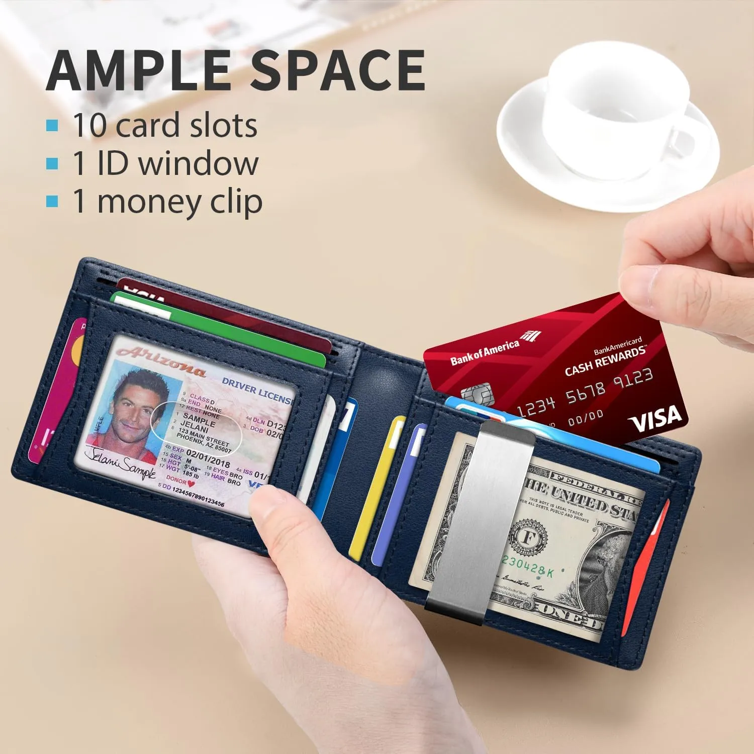 RUNBOX Slim Money Clip Wallets for Men RFID Blocking 11 Card Holder Minimalist Small Leather Bifold Men's Front Pocket Wallet Gift Box