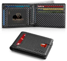 RUNBOX Wallet for Men Slim 11 Credit Card Holder Slots Leather RFID Blocking Small Thin Men's Wallet Bifold Minimalist Front Pocket Large Capacity Gift Box