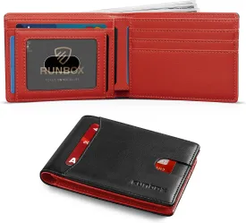 RUNBOX Wallet for Men Slim 11 Credit Card Holder Slots Leather RFID Blocking Small Thin Men's Wallet Bifold Minimalist Front Pocket Large Capacity Gift Box