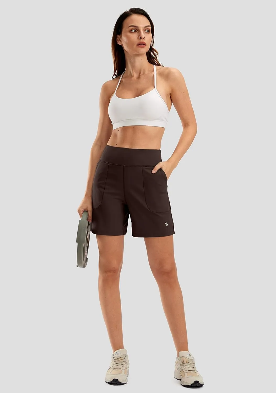 SANTINY Women's 6'' Athletic Long Shorts with 4 Pockets High Waisted Bermuda Shorts for Women Walking Running Casual