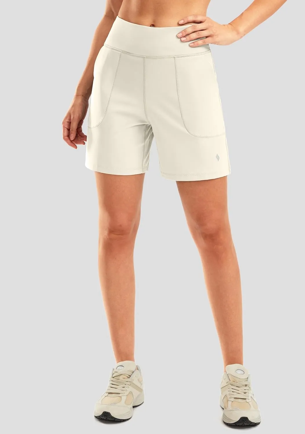 SANTINY Women's 6'' Athletic Long Shorts with 4 Pockets High Waisted Bermuda Shorts for Women Walking Running Casual