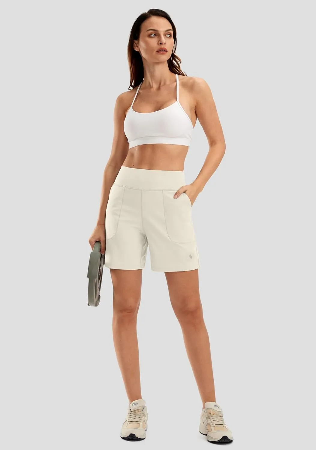 SANTINY Women's 6'' Athletic Long Shorts with 4 Pockets High Waisted Bermuda Shorts for Women Walking Running Casual