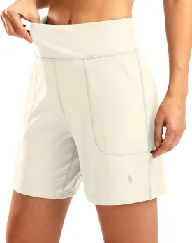 SANTINY Women's 6'' Athletic Long Shorts with 4 Pockets High Waisted Bermuda Shorts for Women Walking Running Casual