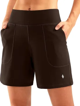 SANTINY Women's 6'' Athletic Long Shorts with 4 Pockets High Waisted Bermuda Shorts for Women Walking Running Casual