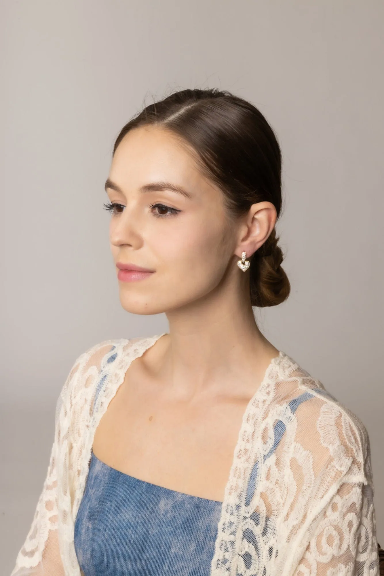 SJE310935 14K Cluster CZ Heart Drop Post Earrings