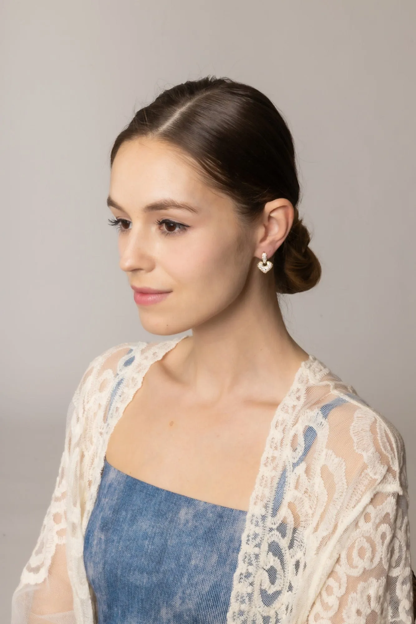 SJE310935 14K Cluster CZ Heart Drop Post Earrings