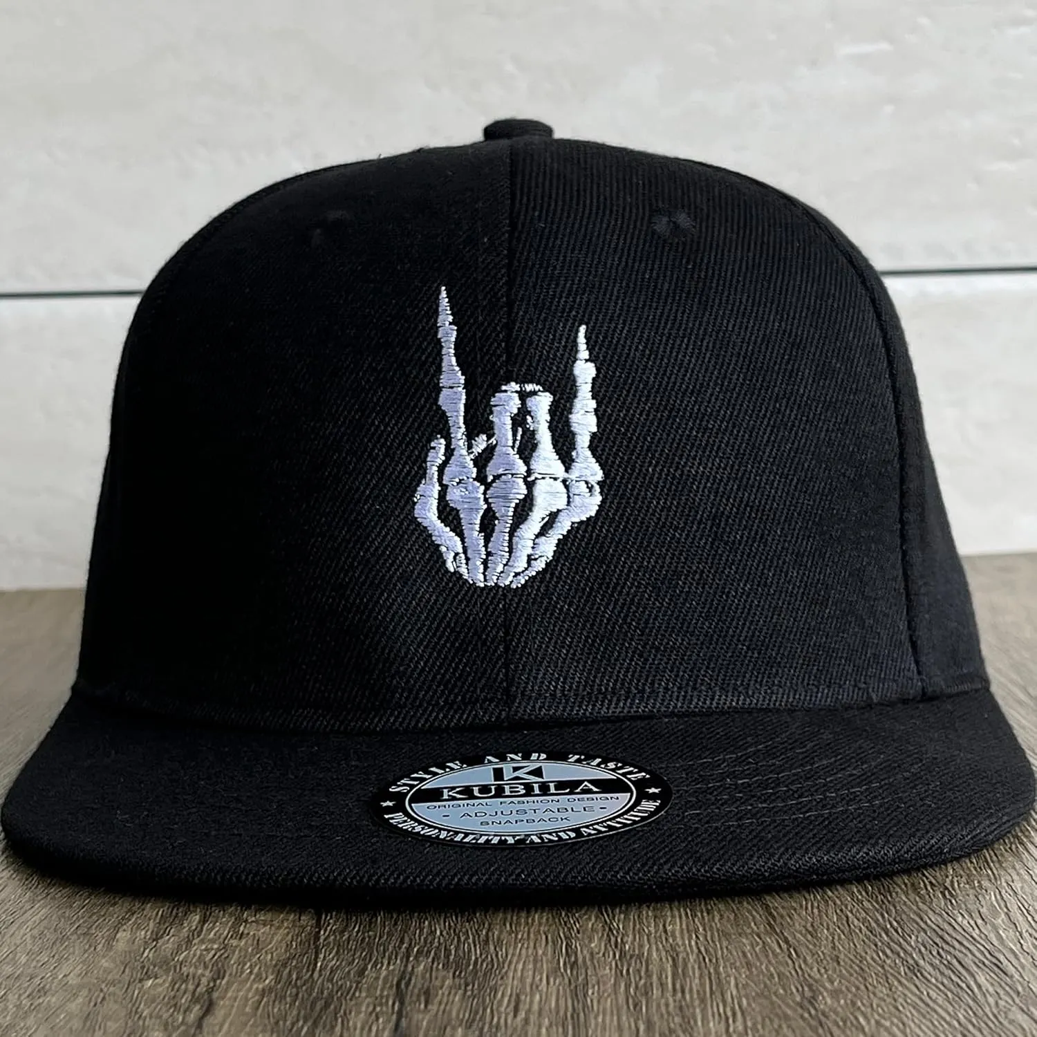 Skeleton Hand with Finger Embroidered Baseball Cap,Funny Plain Black Snapback dad Hats for Men Women