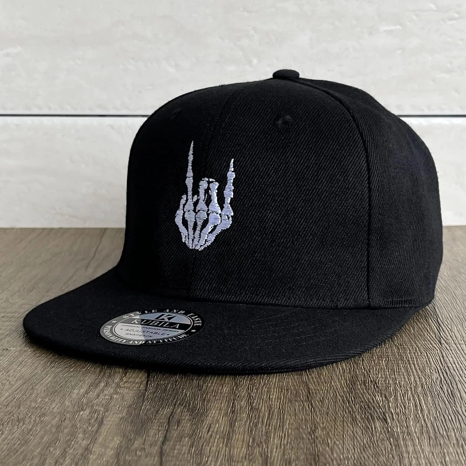 Skeleton Hand with Finger Embroidered Baseball Cap,Funny Plain Black Snapback dad Hats for Men Women