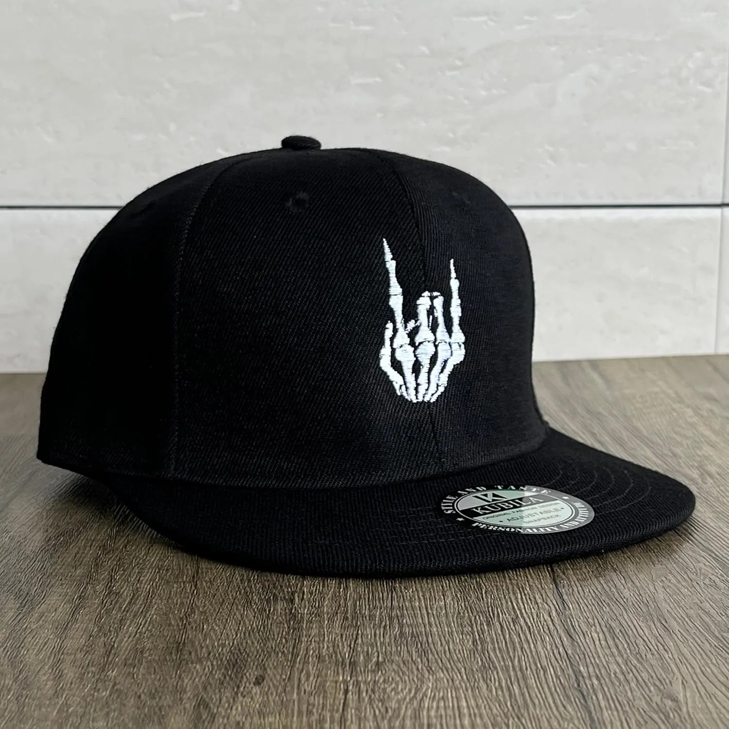 Skeleton Hand with Finger Embroidered Baseball Cap,Funny Plain Black Snapback dad Hats for Men Women