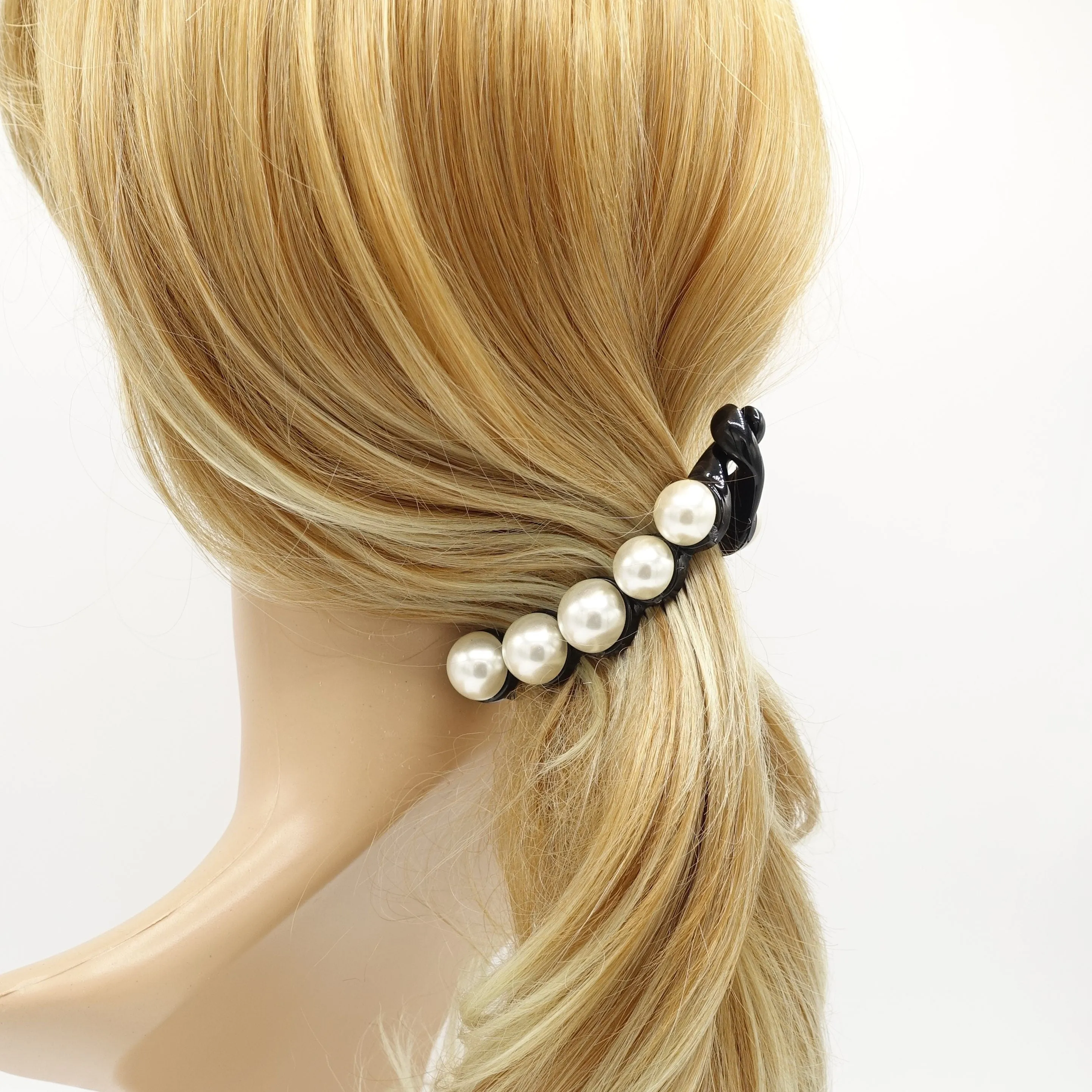 Sleek pearl ball decorated banana hair clip elegant women hair accessory