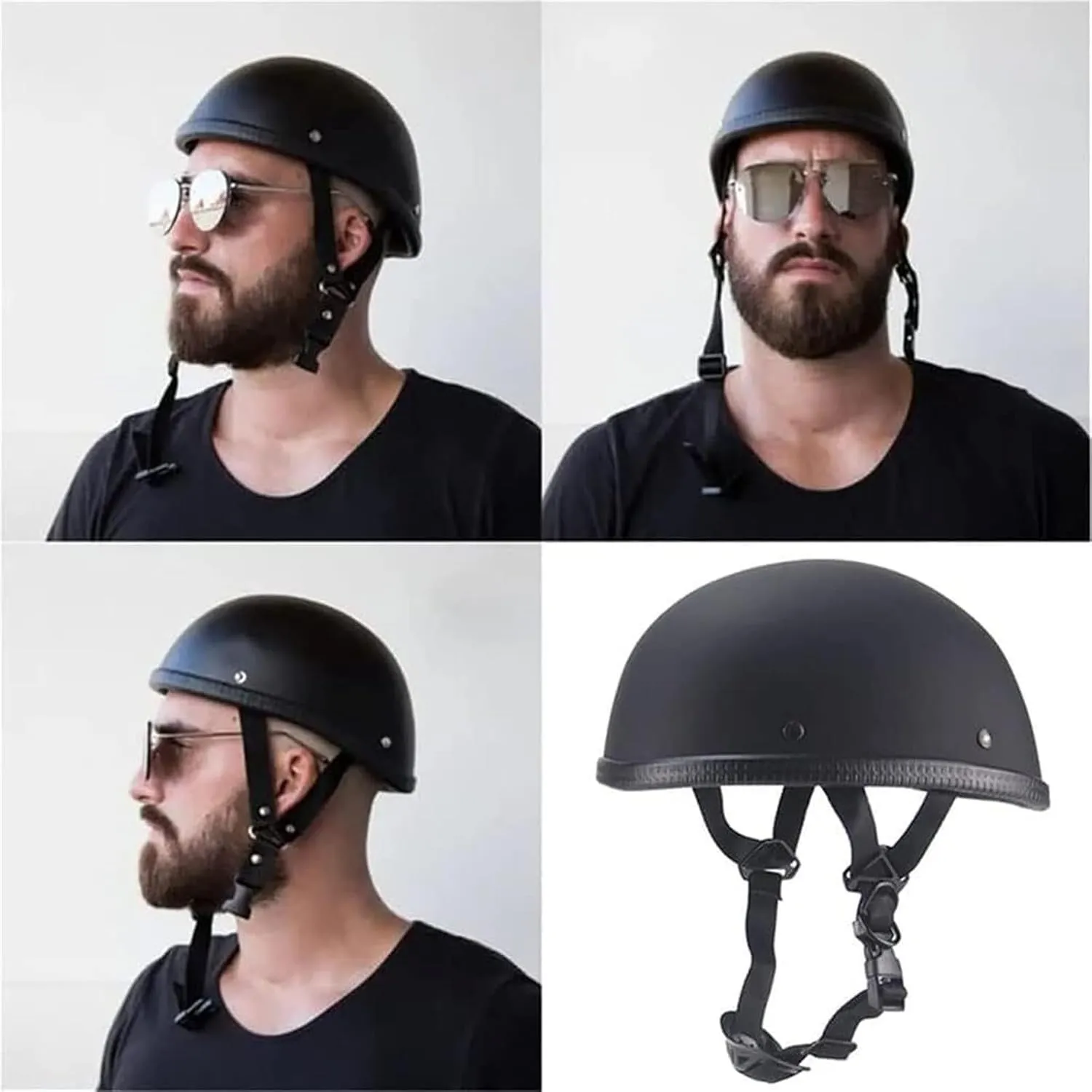 Small and Light DOT Approved German Style Motorcycle Helmet,Low Profile Cool Half Shell Electric Bicycle Helmet,Retro Moped Bike Beanie Helmets,Skull Cap for Adults Men and Women