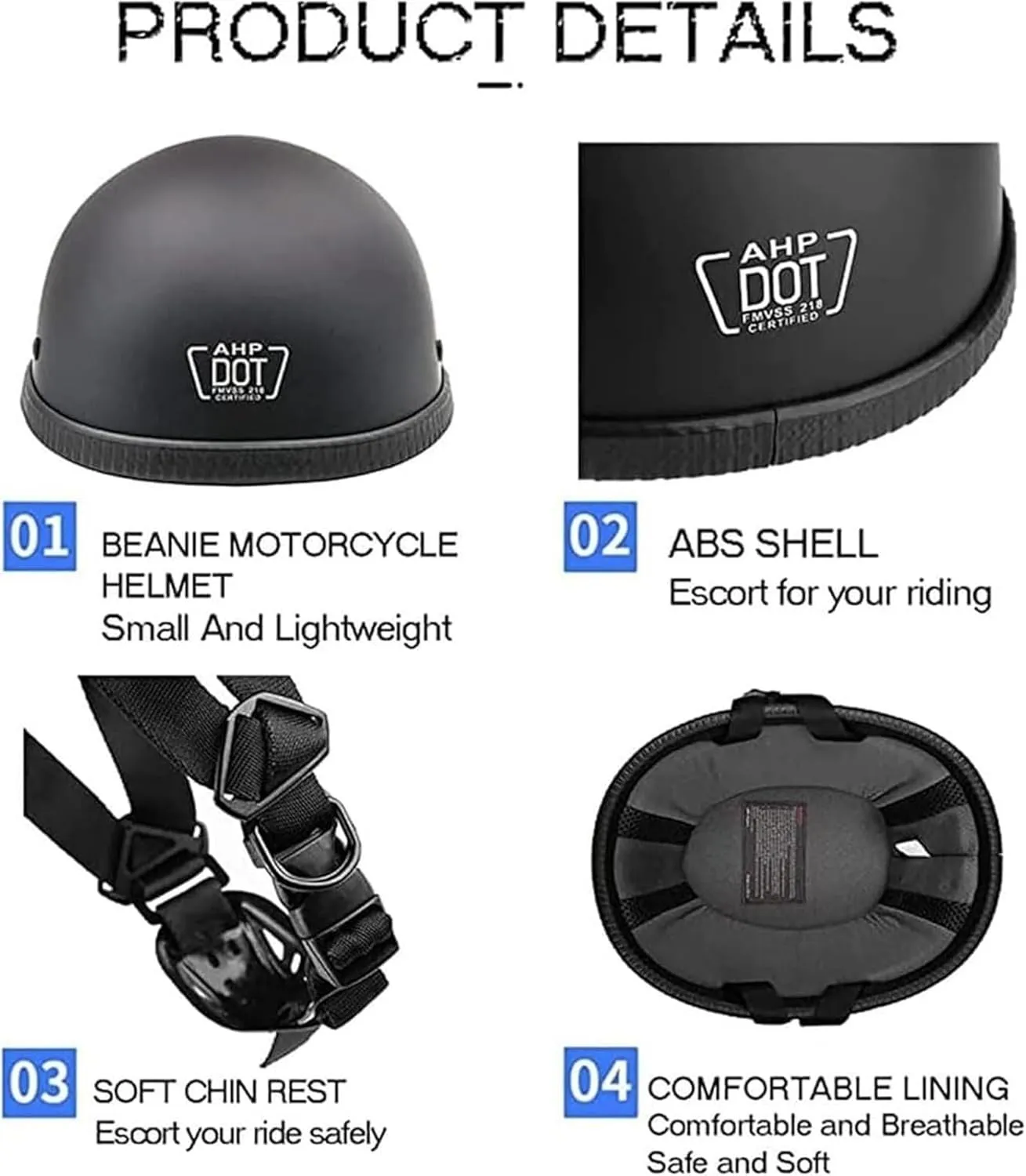 Small and Light DOT Approved German Style Motorcycle Helmet,Low Profile Cool Half Shell Electric Bicycle Helmet,Retro Moped Bike Beanie Helmets,Skull Cap for Adults Men and Women